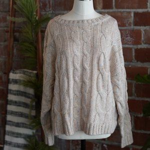 Beige Tan Cable Knitted Sweater